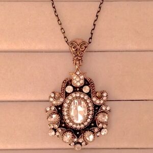 Antique Brass Crystal Statement Necklace